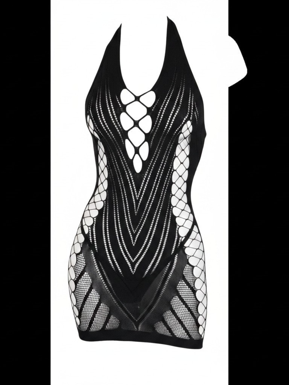 Black Fishnet Halter Bodycon Mini Dress